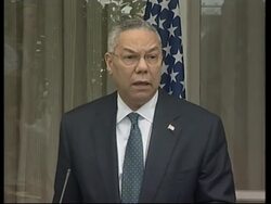 WRAP Powell Sharon briefing, Palestinian and Hamas reaction News Clip