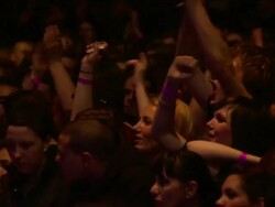 MS ZI ZO View of fans watching band at an arena gig  / London, United Kingdom   Stock Footage