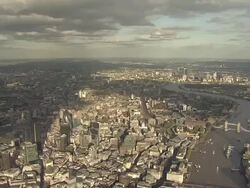 "Aerial W/S City of London,  East End of London, Tower Bridge with Canary Wharf in distance" Stock Footage