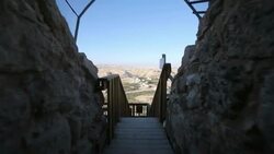 Revealing shot/Out of the Underground Tunnels in Herodium (Herodion) archeological site and view north towards Judea ,Judean desert/ Steady Cam Shot Stock Footage