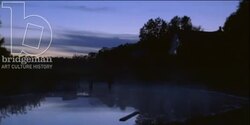 Static shot of a country home by night by the water Stock Footage