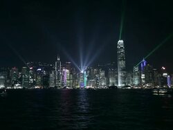 WS Hong Kong Island and  Harbour  lightshow at night Stock Footage