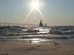 Lighthouse and Sun Zoom In Stock Footage