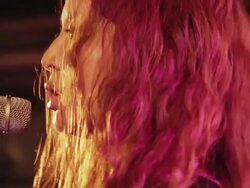 CU TD Shot of female guitarist singing on stage / Shimokitazawa, Tokyo, Japan Stock Footage