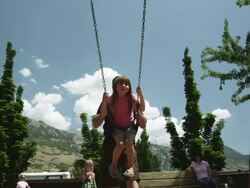 MS Father pushing daughter (2-3) in swing in park, American Fork, Utah, USA Stock Footage
