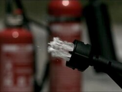 CU high speed fire extinguisher foam nozzle Stock Footage