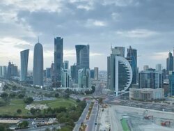 WS T/L Arabian peninsula and west bay central finacial district / Doha, Qatar Stock Footage