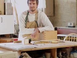  MS TU Carpenter leaning in shop / Lamy, New Mexico, USA Stock Footage