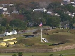 MS AERIAL Shot of Fort Moultrie / South Carolina, United States Stock Footage