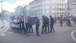 CLEAN : Violence tear gas in new French labour bill protests News Clip