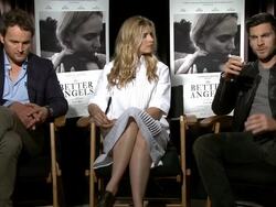 INTERVIEW - Jason Clarke, Brit Marling & Wes Bentley at 'The Better Angels' Los Angeles Press Day Stock Footage