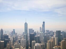 Time lapse : City of Chicago. Aerial view of Chicago downtown at sunset from high above. Stock Footage