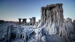 Tufa Formations on the shore of Mono Lake Stock Footage