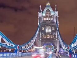 HD TIME LAPSE: Crowded Tower Bridge At Night Stock Footage