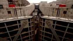 The doors of Three Gorges Dam open slowly. Stock Footage