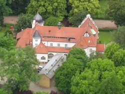 MS AERIAL ZO Shot of houses and trees at Grunewald / Germany Stock Footage