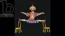 Animated 19th century magic lantern slide with a man dancing between chairs Stock Footage