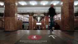 Russia, Moscow, Metro station platform - Time lapse Stock Footage