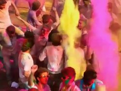 Group of people playing holi and dancing, Delhi, India Stock Footage