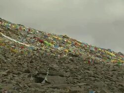 Pull Back Shot Buddhist Prayer Flags Lhasa Tibet China  Stock Footage