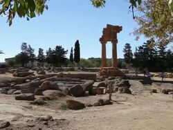 Agrigento, view of the temple of Castor and Pollux, in the center of sanctuary dedicated to the Cathonic Divinities Stock Footage
