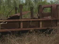 Military truck rusts in outback, Kimberley, Australia Stock Footage
