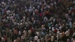Huge crowds move through the streets during the Indian holiday, Diwali. Stock Footage