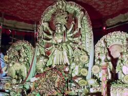 MS Statues of Goddess Durga at Durga Puja celebration / Kolkata, West Bengal, India Stock Footage