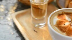 hot latte art  in coffee shop on table Stock Footage