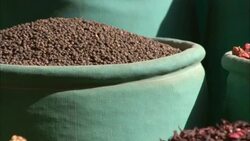 Herbs and spices fill colorful baskets at a spice market. Stock Footage