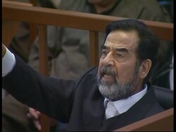 WRAP Saddam Hussein in court, says on hunger strike, turbulent scenes News Clip