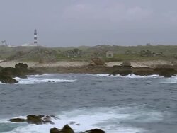 LS AERIAL View light house and seaway / Brittany, France Stock Footage