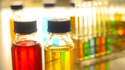 laboratory glassware with color liquid Stock Footage