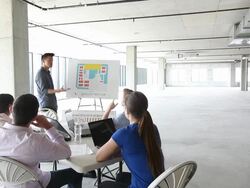 Start up business in raw space Stock Footage