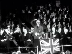 ""If the nations of the world could see and speak to each other, there would be no more war"". Â® Three Party Leaders Urge World Disarmament From Same Platform At Albert Hall News Clip