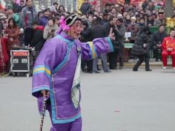 MS TS Villagers dressed as ancient figures in traditional festive folk celebration or carnival during chinese spring festival  AUDIO  / xi'an, shaanxi, china Stock Footage