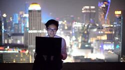 Young business man using laptop Online shopping with smart phone Stock Footage