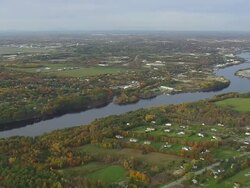 WS ARIEAL View of River in city / Maine, United States Stock Footage