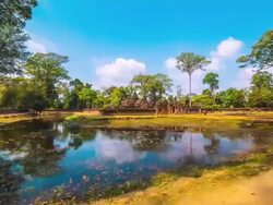 MS TS POV T/L View of Banteay and Srei Temple in Angkor Wat / Angkor, Siem Reap, Province Colombia Stock Footage