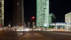 Berlin Potsdamer Platz crossroads at night Stock Footage