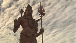 An East Indian religious statue holds a trident. Stock Footage