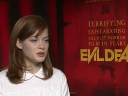 INTERVIEW - Jane Levy on the special effects, the different flavored fake blood and sick on set, the glamour of filming on set at 'Evil Dead' UK Junket Interviews at Soho Hotel on April 17, 2013 in London, England (Footage by WireImage Video/Getty Images) Stock Footage