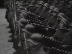 MS Military parade troops and helmets marching AUDIO / Ukraine Stock Footage