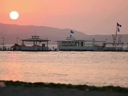 WS View of sunset at seaport / Paracas, Nazca, Peru Stock Footage