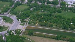 'WS HA TS ZI ZO AERIAL Shot of Planes fly on 70th Anniversary of VA Day / Washington DC, United States' Stock Footage