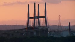 Cochrane-Africatown Bridge at sunset in Mobile Alabama. Stock Footage