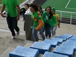 Group of Brazilian fans looking for their seats with excitement Stock Footage