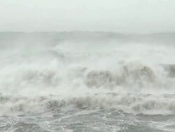 Large Waves Crash Ashore In Hurricane Stock Footage