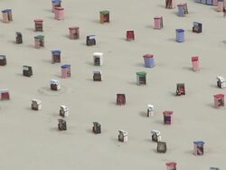 MS AERIAL ZO Shot over beach chairs at North Sea / Borkum, Lower Saxony Stock Footage