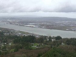 WS AERIAL City with Columbia River and Lewis & Clark Bridge / Oregon, United States Stock Footage